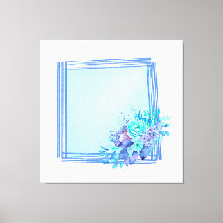 Framed checks with light blue background & flowers canvas print