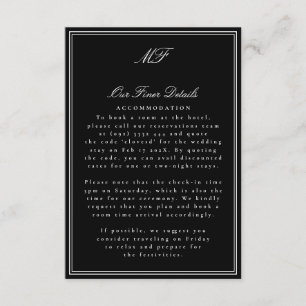 Framed Classic Formal Tuxedo Wedding Details Info Enclosure Card