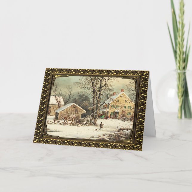 Framed Country Christmas Morning - Vintage Card (Front)