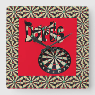 Framed Darts Logo And Dartboard, Square Wall Clock