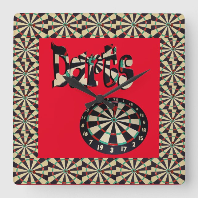 Framed Darts Logo And Dartboard, Square Wall Clock (Front)