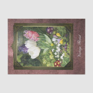 Framed Dutch Spring Flowers Botanical on Metallic  Tissue Paper