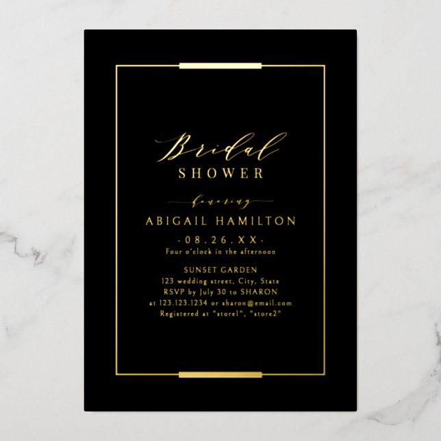 Framed Elegance Black Gold Simple Bridal Shower (Front)