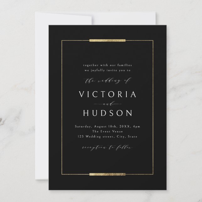 Framed Elegance Black Simple Modern Classy Wedding Invitation (Front)