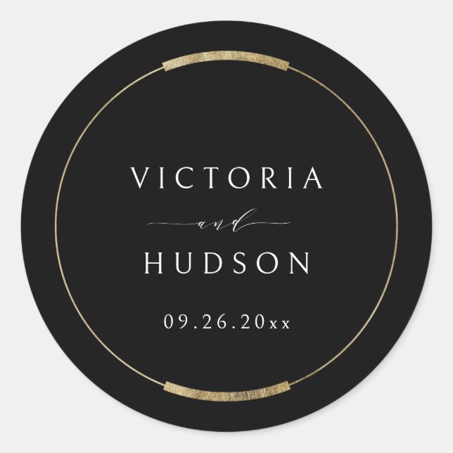 Framed Elegance Black Simple Modern Wedding Classic Round Sticker (Front)