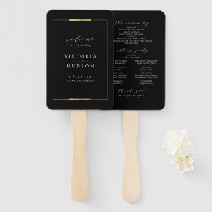Framed Elegance Black Simple Wedding program Hand Fan