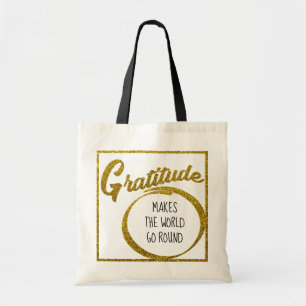 Framed Elegant Gold Glitter Gratitude Typography Tote Bag