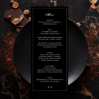 Framed | Elegant Monogram Black Wedding Menu