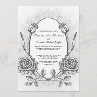 Framed Elegant Vintage Rose Wedding Invitation