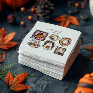 Framed Ghost & Cat Halloween 1st Birthday Napkin