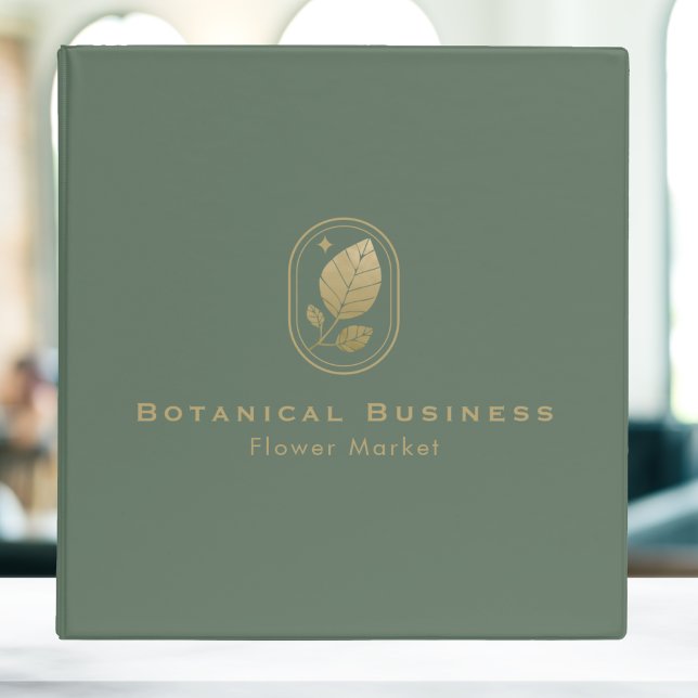Framed Gold Leaf Minimal Botanical Green Binder (Framed Gold Leaf Minimal Botanical Green 3 Ring Binder)