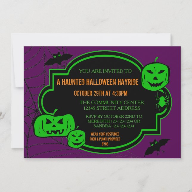 Framed Green/Purple Pumpkins - 5x7Halloween Invite (Front)