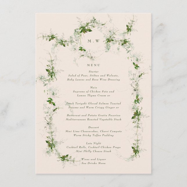 Framed Greenery Monogram Eucalyptus Cream Wedding Menu (Front)