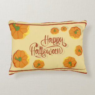 Framed greeting card Happy Halloween typography Accent Pillow