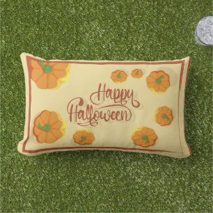 Framed greeting card Happy Halloween typography Lumbar Pillow