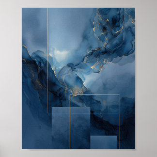 Framed Haze Blue Teal Geometric Abstract Poster