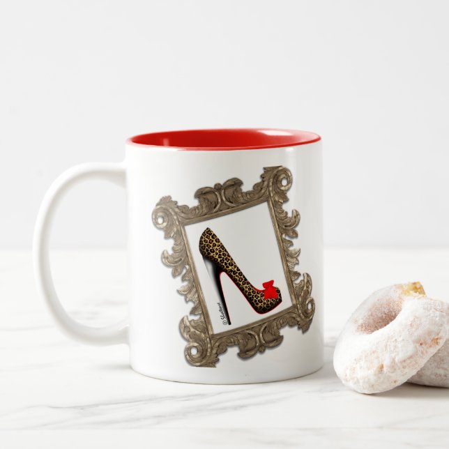 Framed Leopard Stiletto High Heel Pump Mug (With Donut)