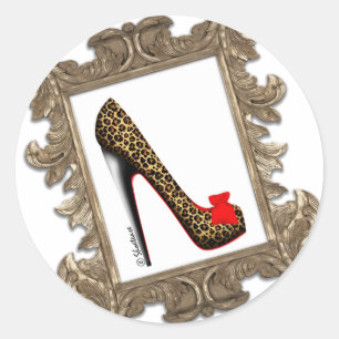 Framed Leopard Stiletto Pump Classic Round Sticker