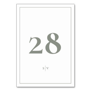 Framed   Monogram Elegant Sage Green Wedding Table Number
