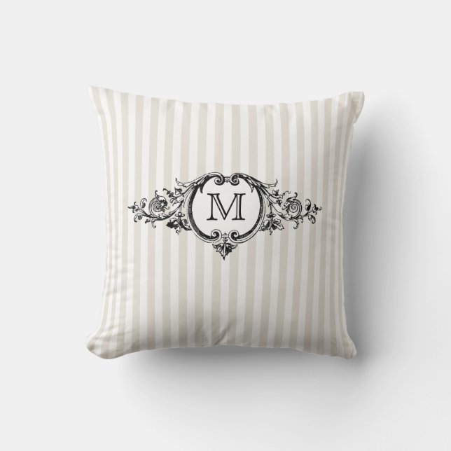 Framed Monogram On Stripes Throw Pillow (Front)