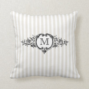 Framed Monogram On Stripes Throw Pillow