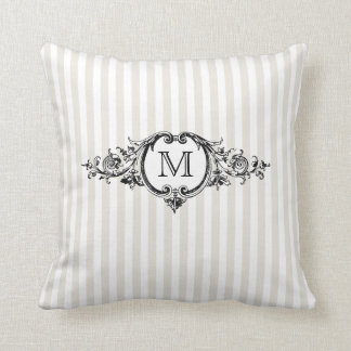 Framed Monogram On Stripes Throw Pillow