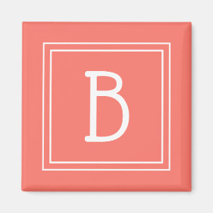 Framed Monogram Popular Coral & White Initial Magnet
