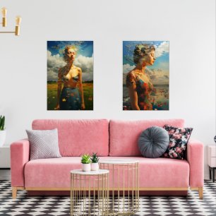 Framed painting of a woman outdoors