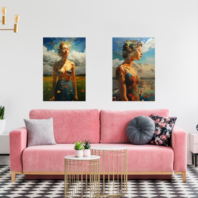 Framed painting of a woman outdoors (Livingroom)