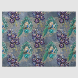 Framed Peacocks and Purple Flowers Decoupage Tissue Paper