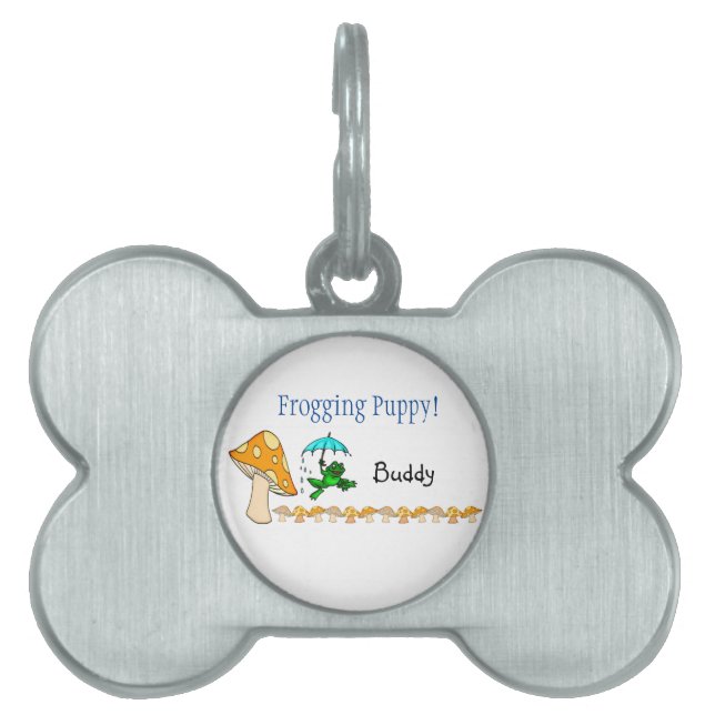 Framed Pet Tag Frogging Puppy Dog Mushroom (Front)