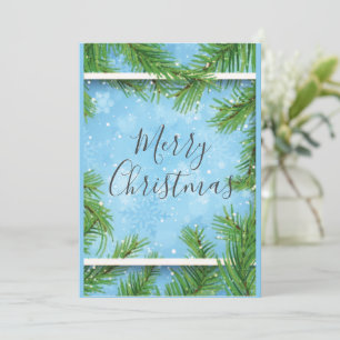 Framed Pine Needles with Snow - Personalize Holiday Card