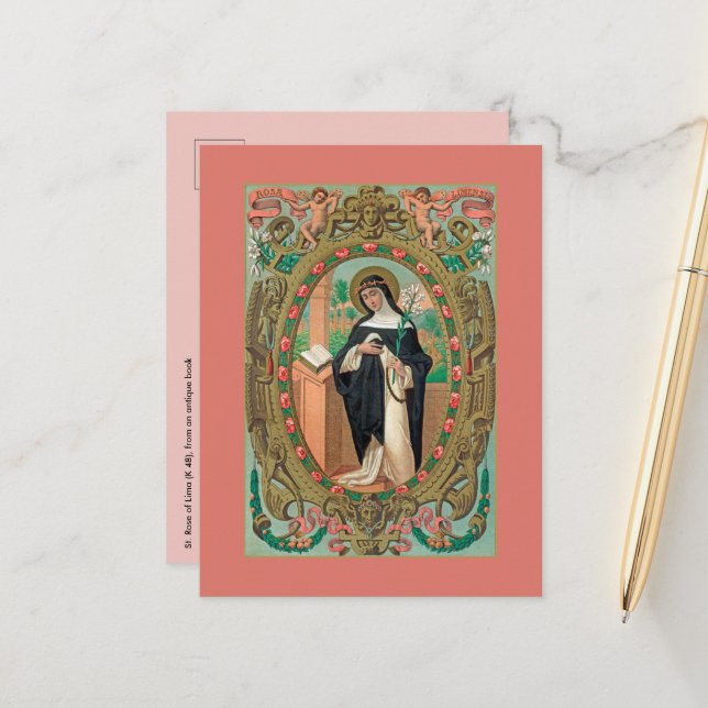 Framed Portrait of St. Rose of Lima (K 48) Postcard (Front/Back In Situ)