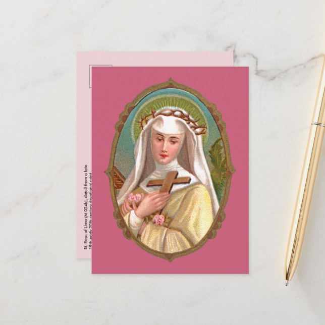 Framed Portrait of St. Rose of Lima (M 024b) Postcard (Front/Back In Situ)