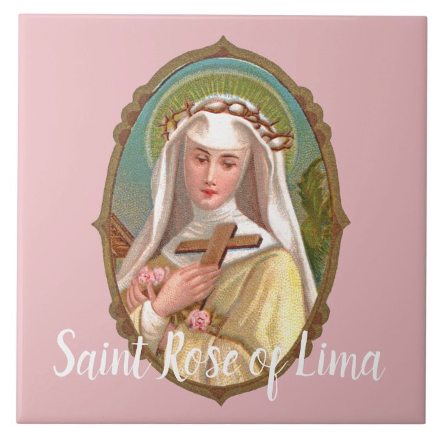 Framed Portrait of St. Rose of Lima (M 024b) Tile (Front)