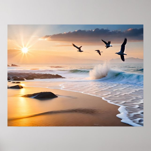 Framed Poster Art Beach Sunset (Front)