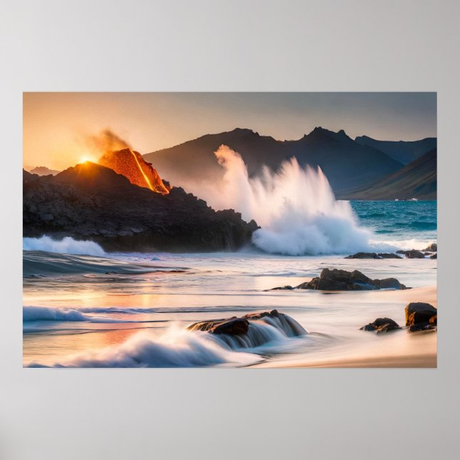 Framed Poster Art Volcanic Ocean Scene (Front)
