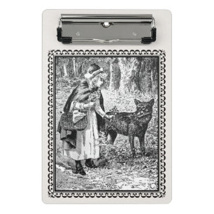 Framed Red Riding Hood Talking to Wolf Under Trees Mini Clipboard