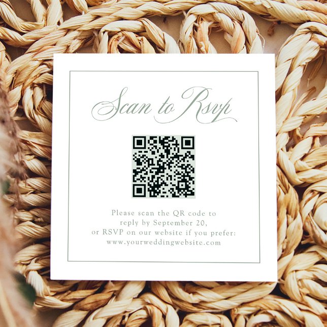 Framed Sage Green Italian Elegance | RSVP QR Code Enclosure Card (Creator Uploaded)