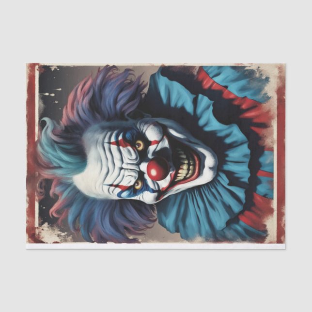 Framed Spooky Horror Halloween Clown Decoupage  Tissue Paper (Front)