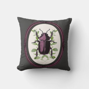 Framed Stag Beetle Throw Pillow