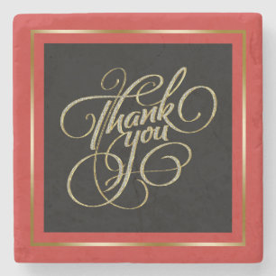 Framed -Thank You- Modern typography Stone Coaster