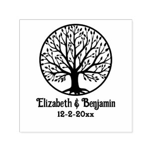 Framed Tree of Life #4 Wedding Couple Names Date Self-inking Stamp