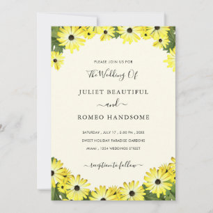 Framed Yellow Flowers Wedding Invitation Example