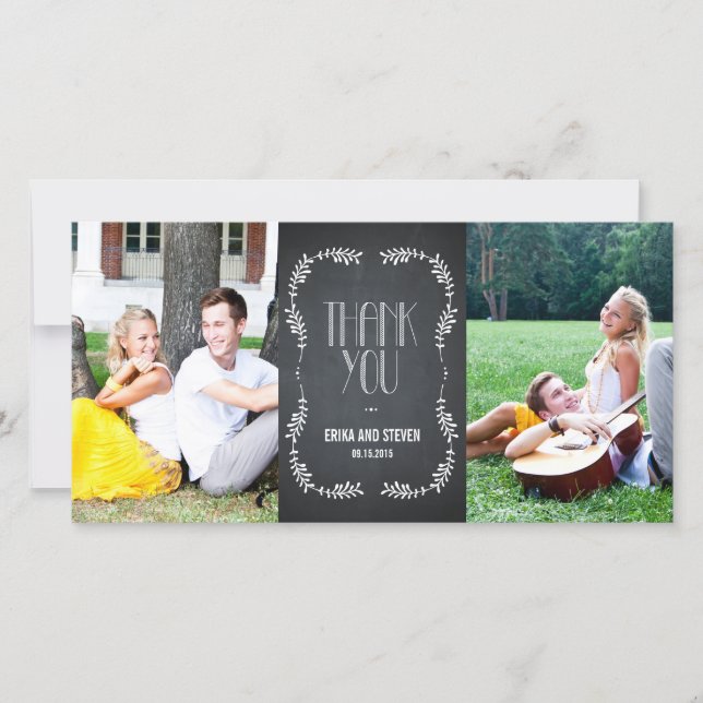 Framing Leaves Wedding Thank You Cards Chalkboard (Front)