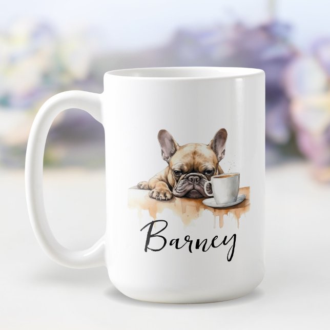 Français bulldog avec tasse de café, chien avec at (Créateur téléchargé)