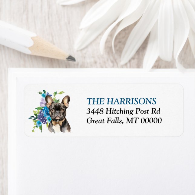 Français Bulldog Bow Cravate Blue Floral Adresse d (En situation)