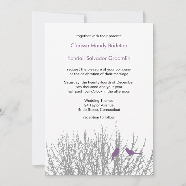 Français Lilac Inséparables Mariages Invitation pe (Devant)