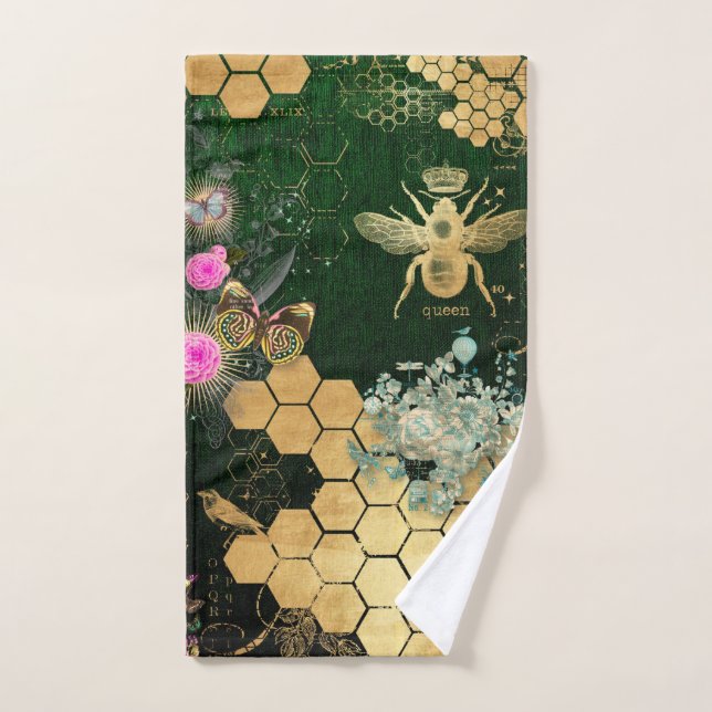 française chic, victorienne, abeille, florale, feu (Serviette à main)