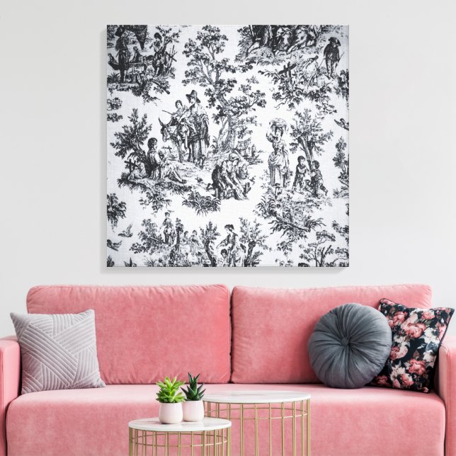 Française toile de jouy noir et blanc élégant (Insitu(Salon))